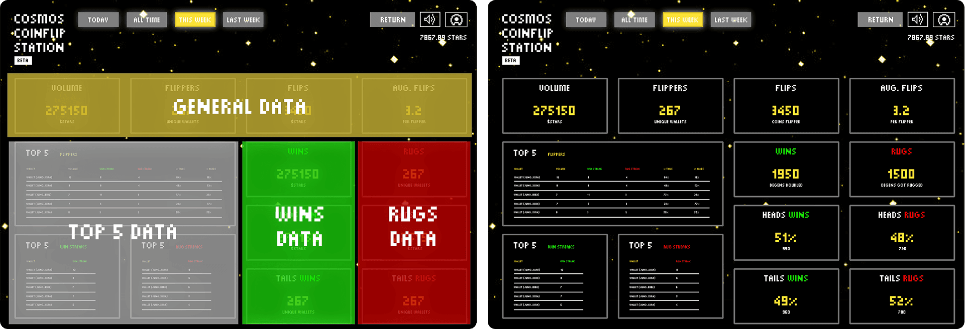 Cosmos coin flip — mobile first