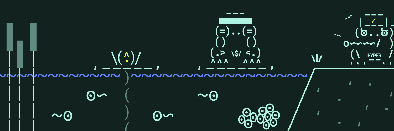 An ASCII pond scene with HyperFrogs, tadpoles, and frogspawn