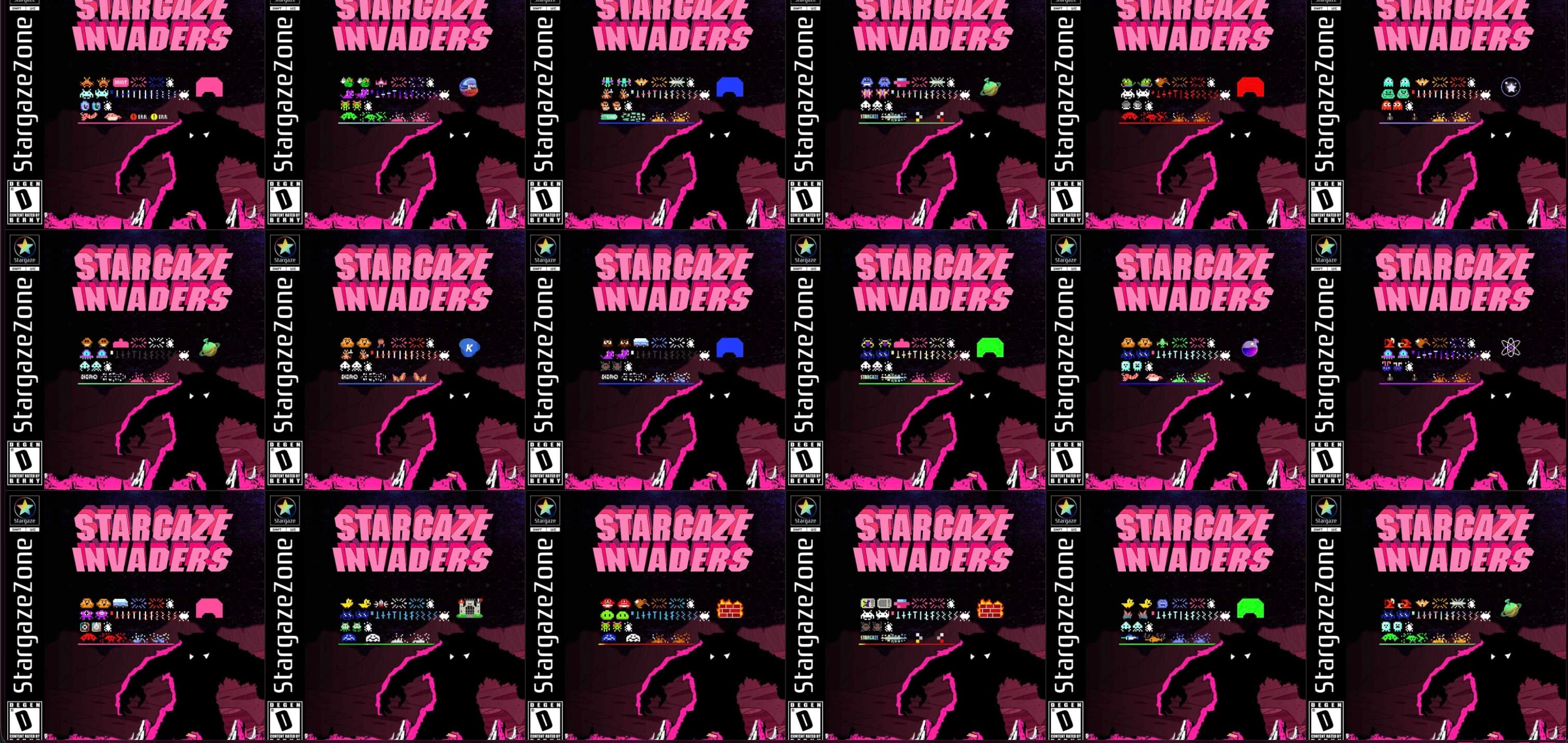 Stargaze Invaders collection showing varied game assets and illustrated covers
