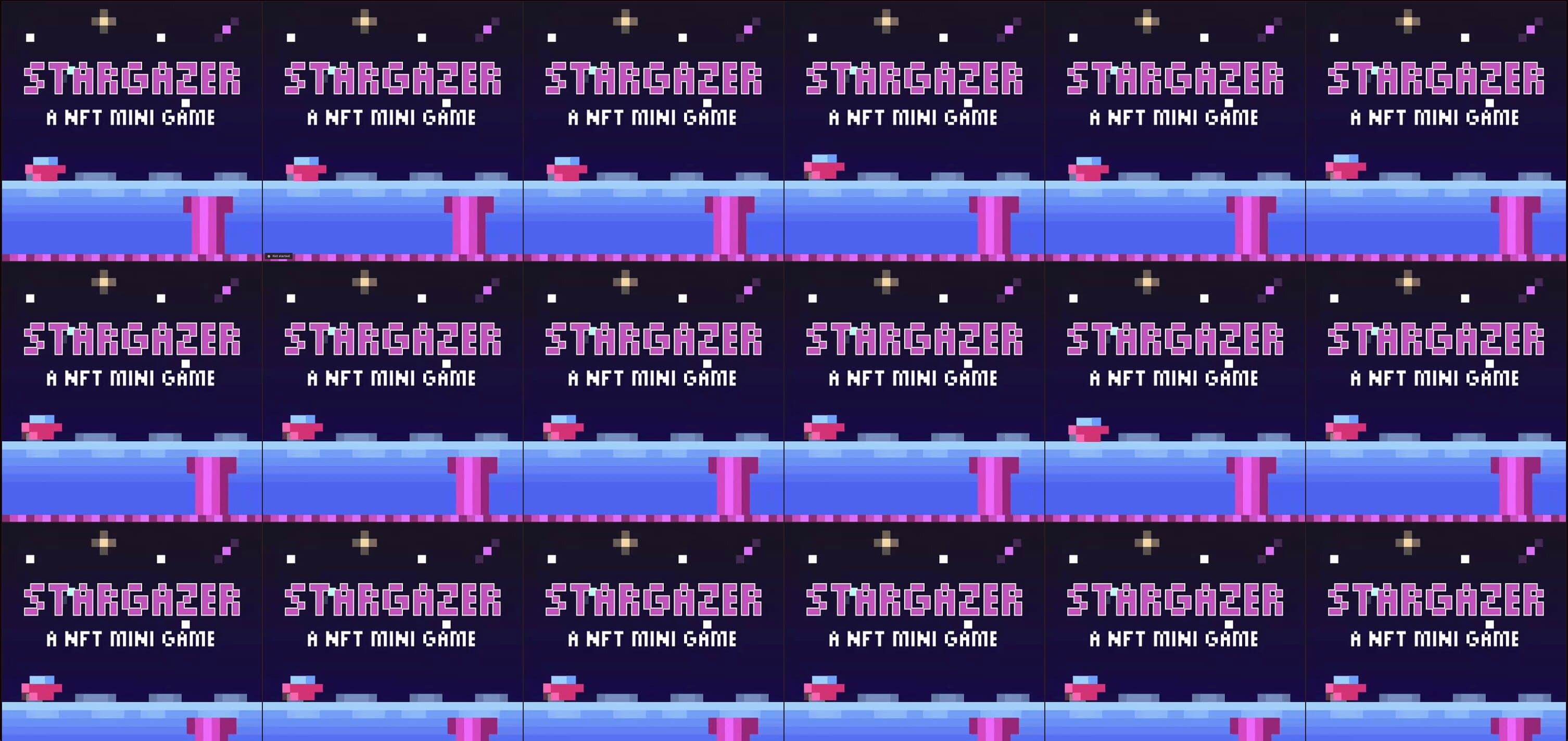 Stargazer NFT mini-game collection showing varied pixel-art game scenes